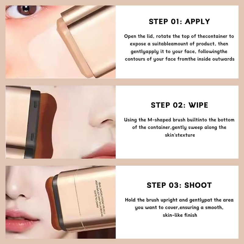 Hanae Korea Foundation Stick, Dual-Ended Concealer Foundation Stick with Brush, Luminous 3-in-1 Makeup Stick, Lightweight Full Coverage, Brightening & Long-Lasting, 2 Pack (Natural)