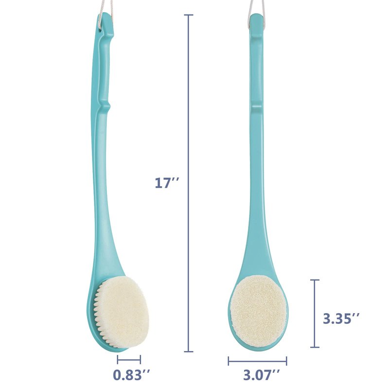 Body Back Scrubber – 17'' Long Handle Shower Brush, Durable Exfoliator for Dry & Wet Use, Deep Cleansing & Gentle Exfoliation for Smooth Skin – for Men, Women & Elderly (Gray)