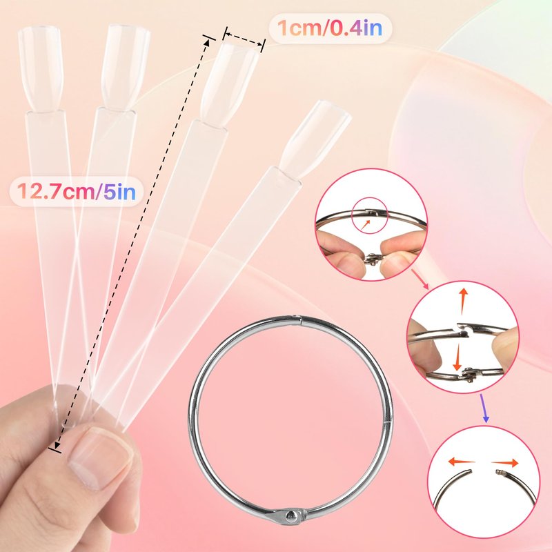 RAQEHO 200PCS Nail Swatch Sticks - Clear Nail Color Swatches with Ring Acrylic Fan Shape Nail Polish Sample Swatches Nail Practice Stick Gel Polish Display Stick for Technician Beginner Home Salon Use