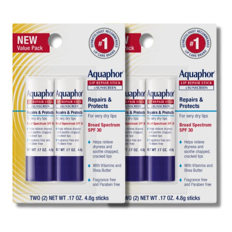 Aquaphor Lip Repair Stick - Broad Spectrum SPF 30 Sunscreen Lip Balm, 0.17 Oz | Pack of 4