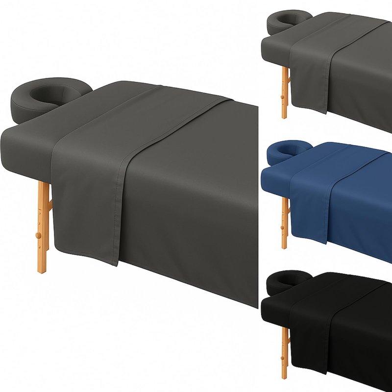 Kinlop 3 Sets Microfiber Massage Table Sheet Set 3 Colors 3 Piece Set Includes Massage Flat Sheet Fitted Sheet and Massage Face Rest Cover Stain Wrinkle-Resistant(Black, Dark Gray, Navy)