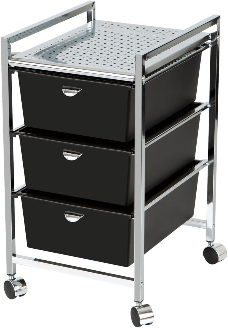 Pibbs D23 Metal Salon Roller Cart - Heavy-Duty Utility Pedicure Cart with 3 XL Removable Drawers | European Design