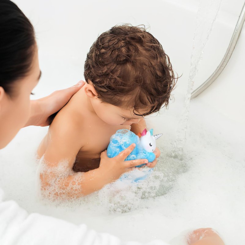 2pcs Kids Bath Loofah: Body Sponge - Unicorn Shower Pouf for Deep Cleaning Body Scrubber Exfoliator Wash Back Scrubber