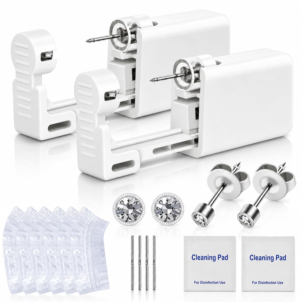 Anzero Ear Piercing Kit Disposable Ear Cartilage Piercing Gun Kit with Sterile CZ Studs, Painless Piercing Gun for Home Self-Use, Easy & Safe Piercing for Women, Men & Girls - 3MM
