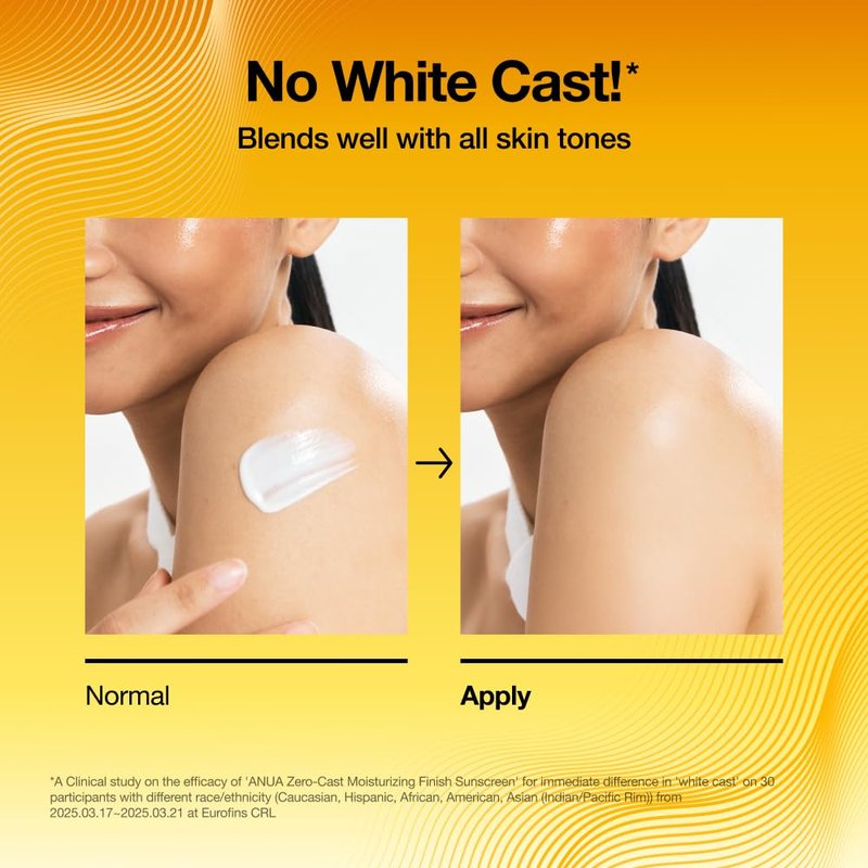 Anua Zero-Cast Moisturizing Sunscreen SPF 50 - Glow Natural Formula with Hyaluronic Acid & Niacinamide | Oil-Free, 1.69 fl oz