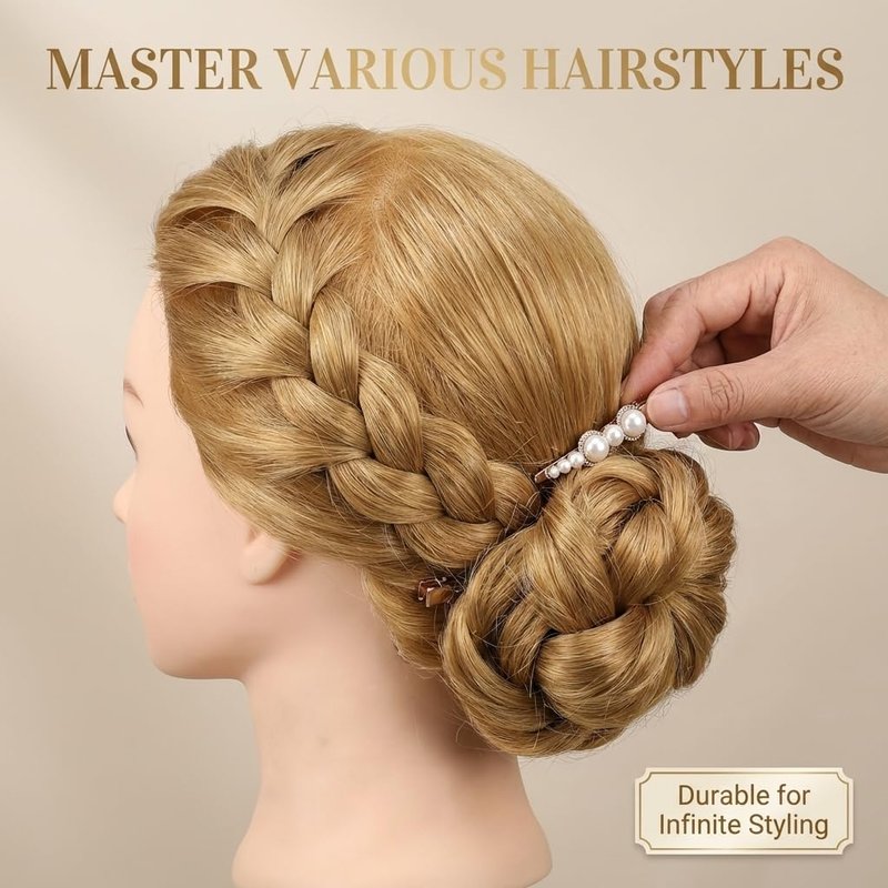 80% Real Hair Mannequin Head Training Head Manikin Cosmetology Doll Head for Hairdresser Practice Braiding Hair Styling with Clamp stand 26-28inch
