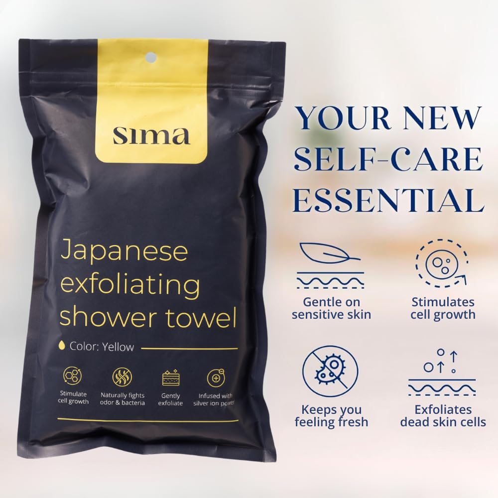 Exfoliating Washcloth Face & Body Scrub Towel - Japanese Exfoliating Towel with Hexagon Fibers, Body Scrubber with 2 Sides for Scrubbing & Washing, Extra Long Towels (Blue, 2 Pack)