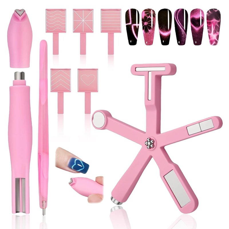 Joyzan Nail Magnet Tool Set - 6-in-1 Multifunctional Cat Eye & Heart Magnet Wand for DIY Nail Art