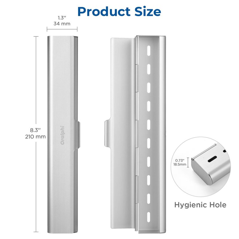 Oralphi Aluminum Toothbrush Travel Case, Portable Travel Toothbrush Holder, Durable Manual Toothbrush Box Container for Traveling, Bathroom, Camping, Business Trip-1Pack Silver
