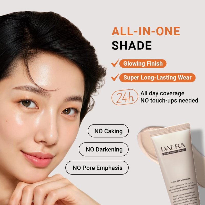 DAERA Full Coverage BB Cream Tinted Moisturizer Foundation, Flawless Glass Skin Makeup, Instant Radiance for Uneven Skin, Long Lasting Lightweight Hydrating, Self Adjusting Shade (Neutral), 1.35 fl oz