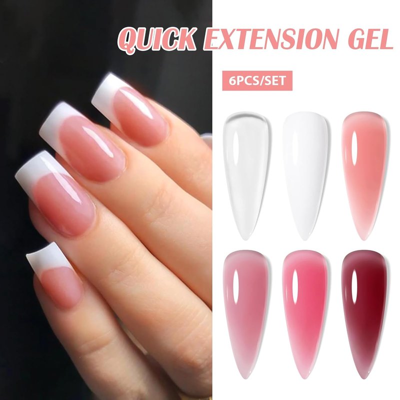 Builder Nail Gel Set - 9 Pcs Clear, White, Pink & Brown | Thickening Apex Strengthener for DIY Nail Extensions