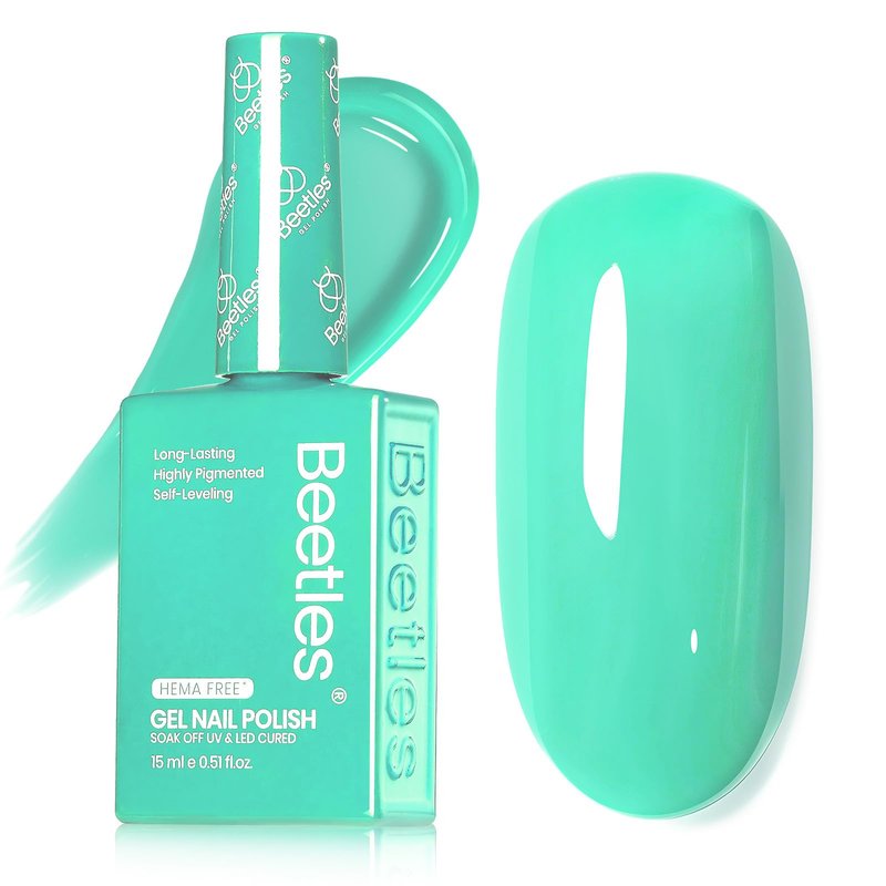Beetles Green Teal Gel Nail Polish - Hema-Free Turquoise Mint Green Soak Off Gel Polish Island Reverie for DIY Manicure Salon 0.5Oz