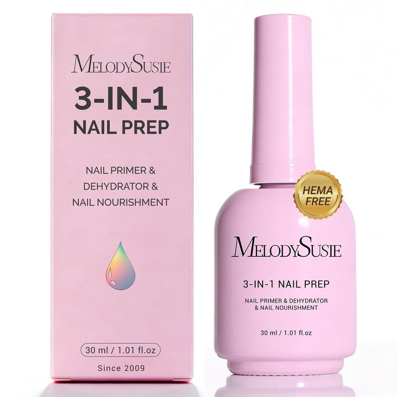 MelodySusie 30ML Nail Dehydrator and Primer, 3-in-1 HEMA-Free Acid-free Nourishing Nail Prep for Nail Thickening Solutions Acrylic & Gel Nails