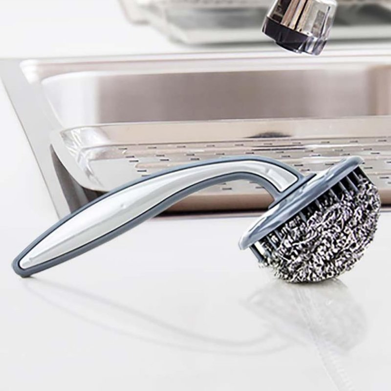 Heavy Duty Stainless Steel Wool Scrubber with Ergonomic Handle - 2-Piece Long-Lasting Metal Mesh Sponge for Pots, Pans, Grills and Ovens - Deep Cleaning Kitchen Scouring Pad with Comfort Grip