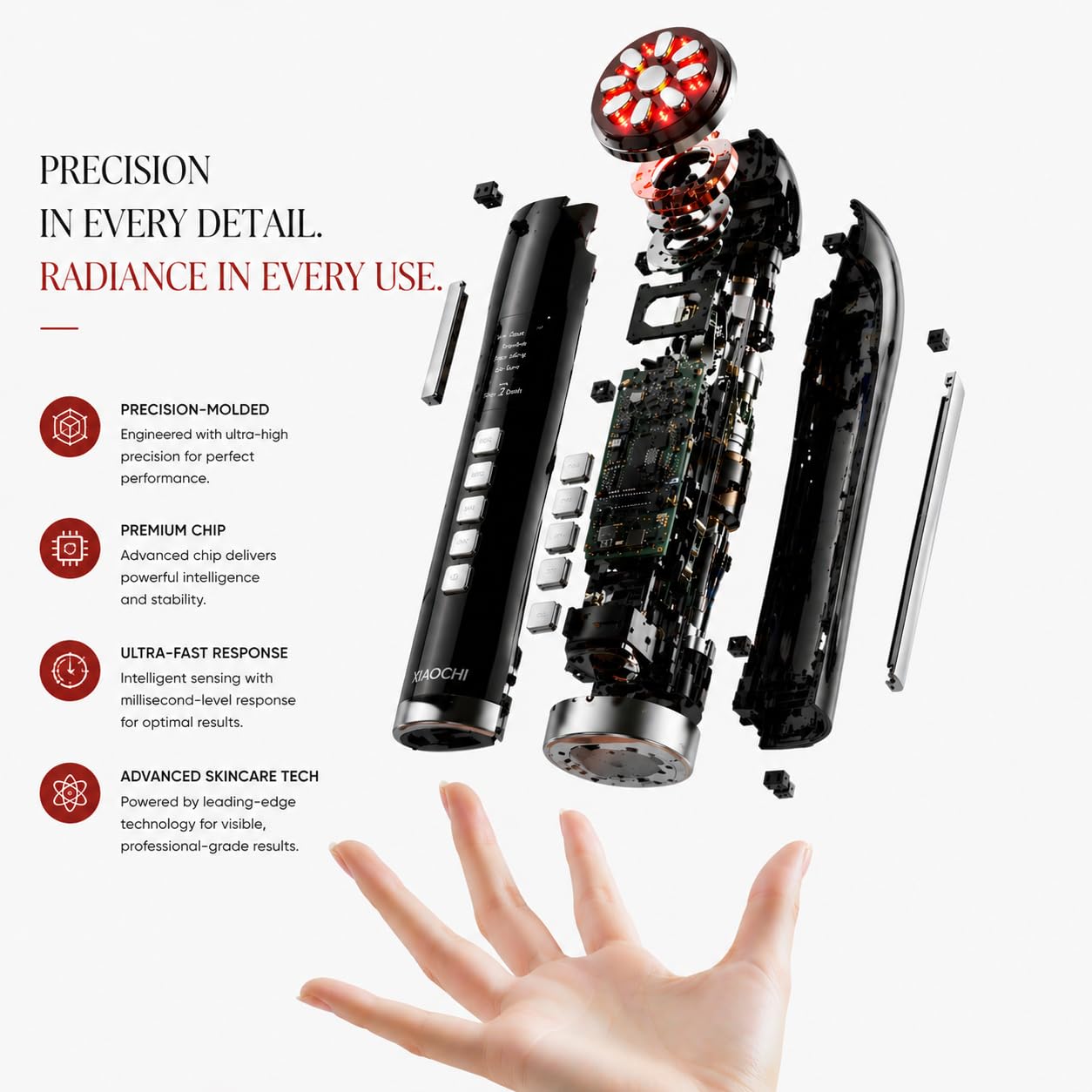 XIAOCHI 4-in-1 Facial Massager for Face & Neck, Red Light Skincare Device for Puffiness & Fine Line Care, At-Home Beauty Tool
