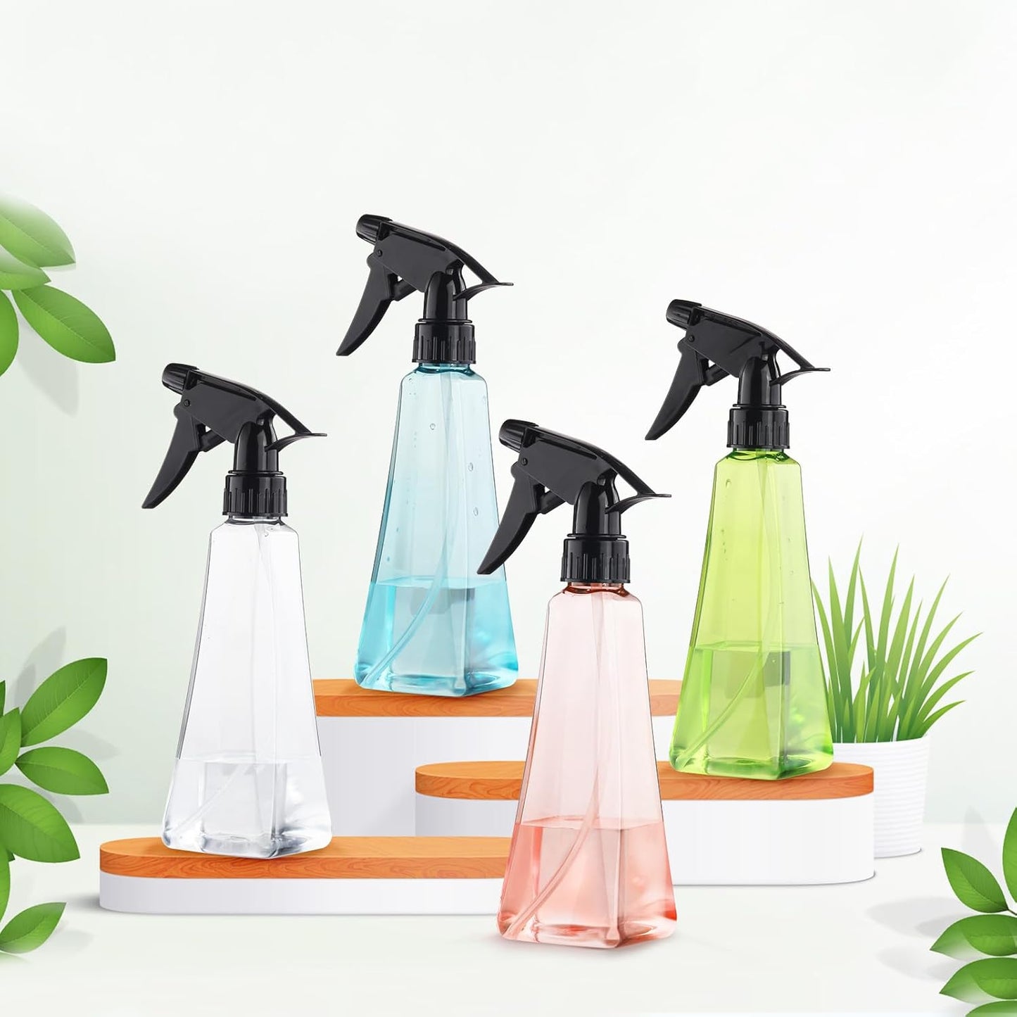 Skiennix Spray Bottles - 12 Oz. Leak-Proof Plastic Mist/Stream Bottles for Hair, Plants & Cleaning | 2-Pack