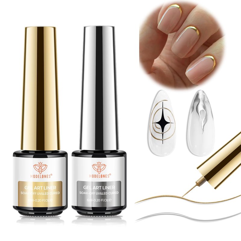 Modelones Metallic Gel Liner Nail Polish Set - 2 Pcs Chrome Mirror Finish for Stunning 3D Nail Art