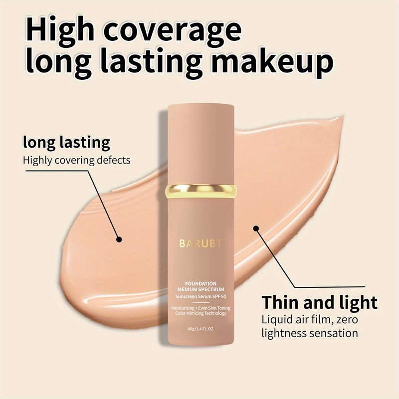 BARUBT 4 in 1 Color Changing Foundation with SPF 50 - Moisturizing Medium-Full Coverage Concealer, Medium Spectrum Foundation Cream, Long-Lasting Lightweight Makeup Liquid