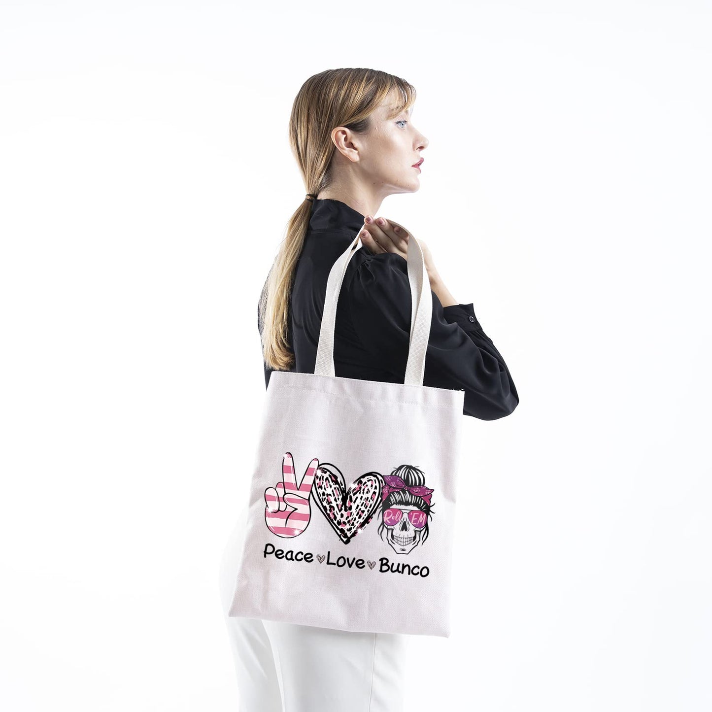 TSOTMO Bunco Dice Gamer Gift Peace Love Bunco Gambling Lover Zipper Pouch Makeup Bag (Peace Love Bunco tote)