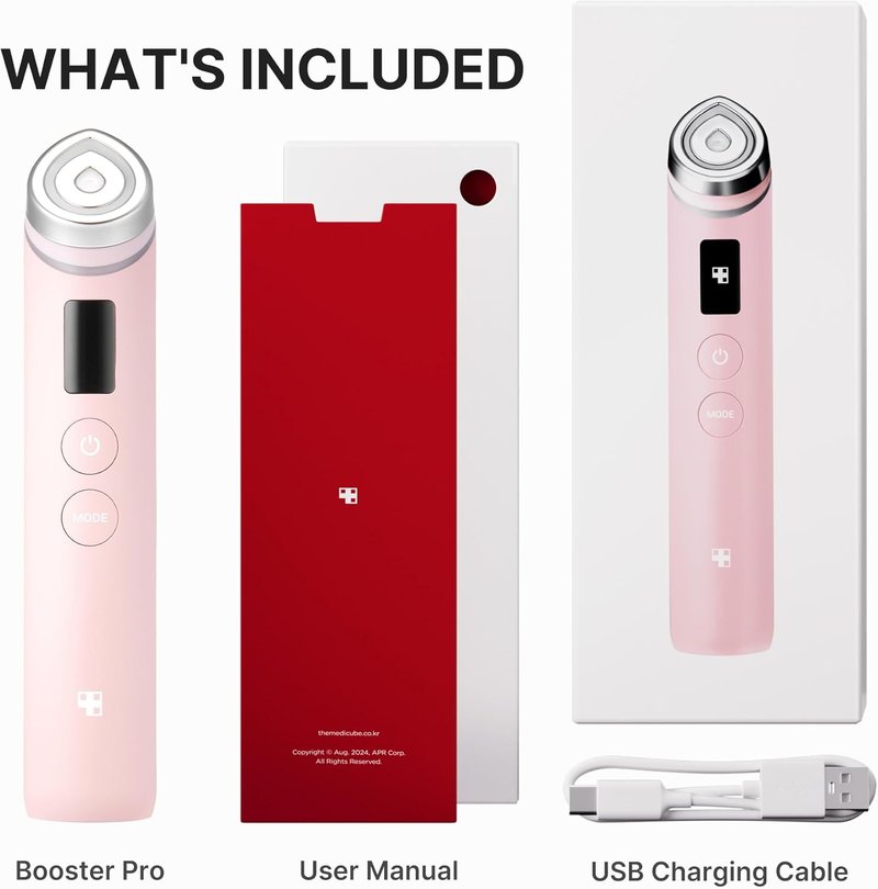 Medicube Booster Pro - 6-in-1 Real Glass Glow Beauty Massager for Radiant, Firmer Skin | Pink