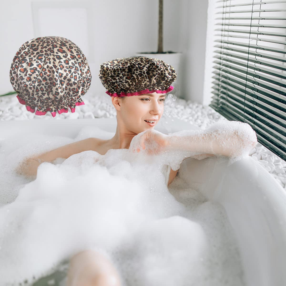 ZKLLGHE Shower Cap for Women,1 Pcs Shower Hat Waterproof-Double Layer-Reusable Elastic Bath Caps for Girls Spa Home Use,Hotel and Hair Salon …