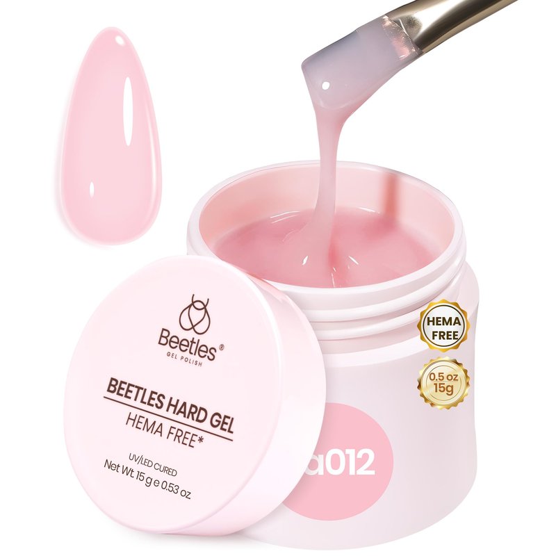Beetles HEMA-Free Hard Gel for Nails,0.5 oz Mini Size Pink 9 in 1 Builder Nail Gel for Sensitive Nails Extension Sculpting & Overlays UV/LED Lamp Cured Professional Nail Tech Use Women