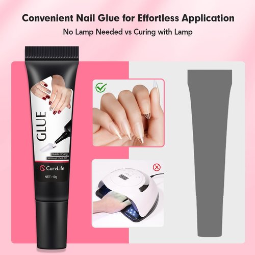 CurvLife Nail Tips Semi Solid Nail Glue 2g (5pcs) - Super Strong, Soft Glue Gel Quick Drying Adhesive for Press On Nails, No UV Light Needed