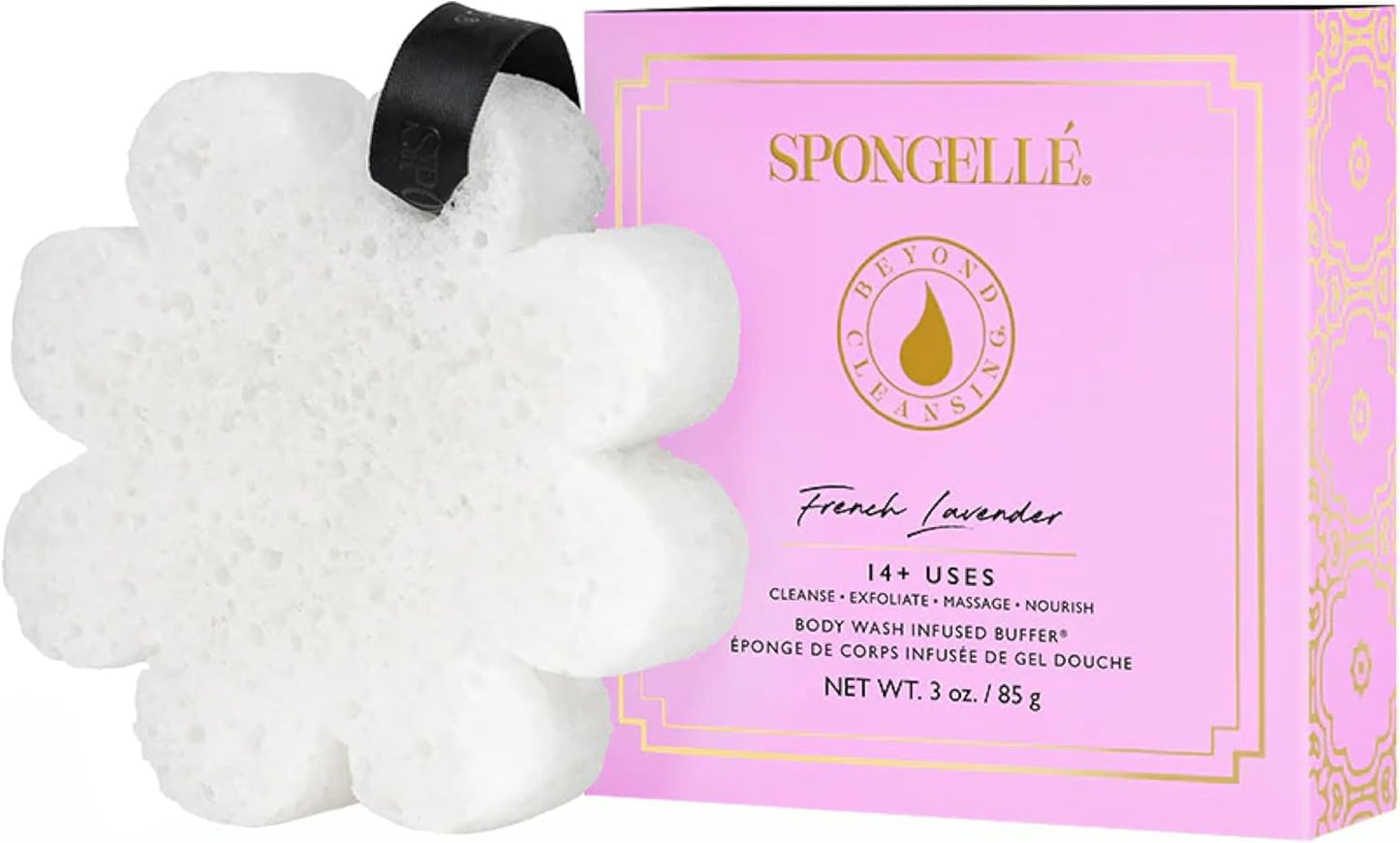 Spongellé Wild Flower Bath Sponge with Box Bundle, Mothers Day Gift | Bulgarian Rose, French Lavender, Freesia Pear | Built-in Body Wash & Body Scrubber, Shower Loofah Sponge for Women | 14+ uses