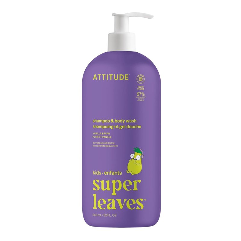 ATTITUDE Kids Shampoo & Body Wash - EWG Verified, Vegan, Plant-Based Cleanser, 32 Fl Oz | Vanilla & Pear