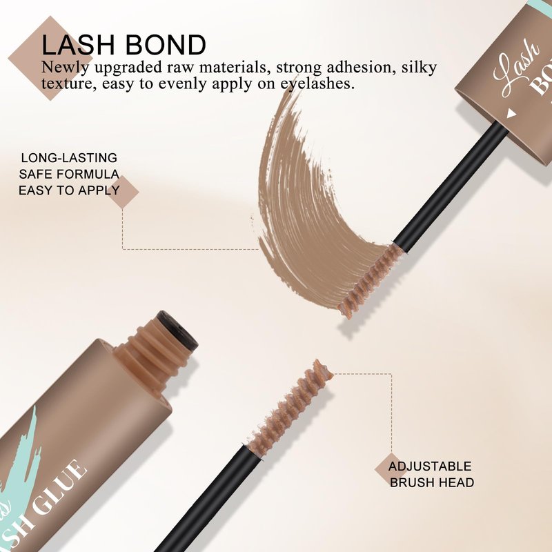 GEMERRY Lash Cluster Glue, Brown Lash Bond and Seal Waterproof Eyelash Glues for Clusters Eyelash Adhesive Long-Lasting 72H(5ml+5ml, Brown)