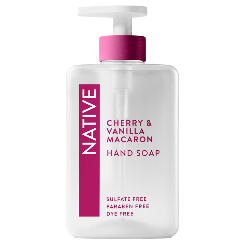 Native Liquid Hand Soap, Cherry & Vanilla Macaron Scent, Non-Drying Formula for Soft, Smooth Hands, Made with Plant-Based Cleansers, Sulfate & Paraben Free, 13 oz Bottle