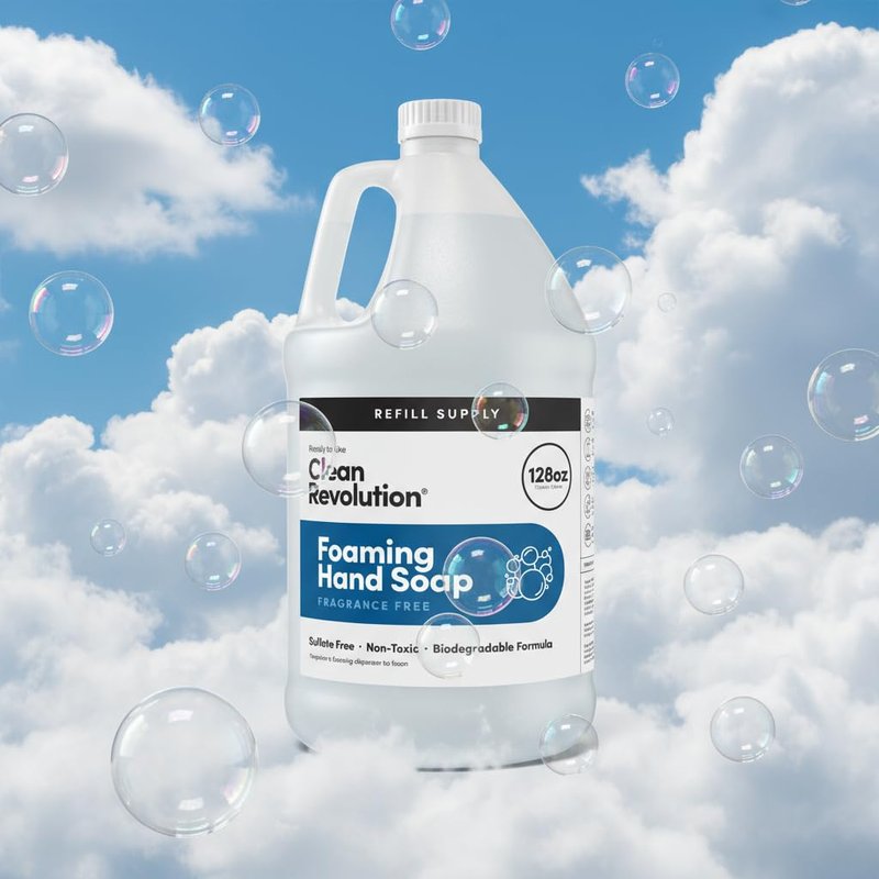 Clean Revolution Foaming Hand Soap Refill Supply, Gentle, Moisturizing & Eco-Friendly, Ready to Use Formula, Gluten Free, Unscented, Fragrance Free, 128 Fl Oz