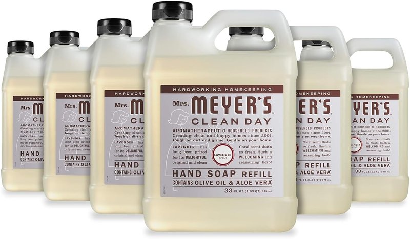 MRS. MEYER'S CLEAN DAY Hand Soap Refill, Made with Essential Oils, Lavender, 33 fl. oz - Pack of 6