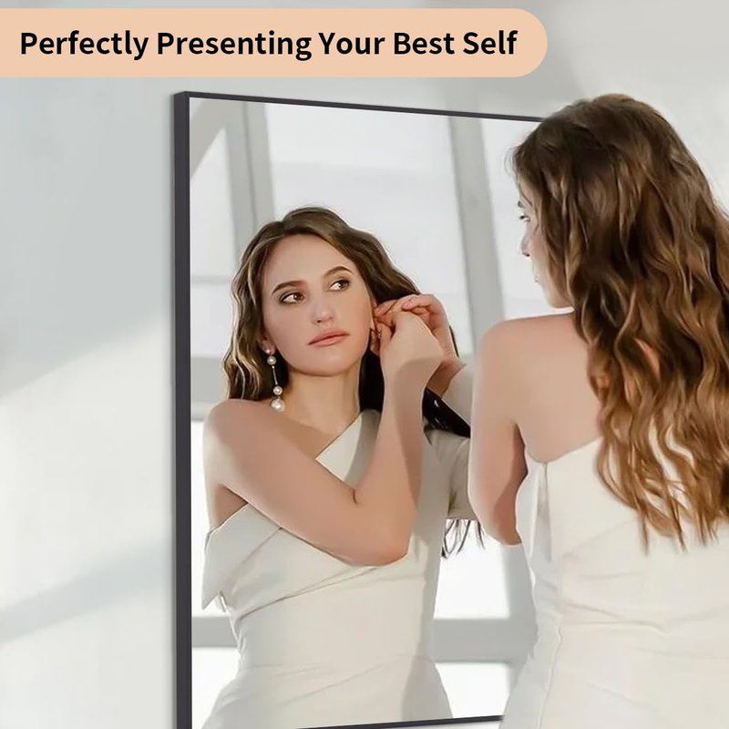 Koonmi Black Rectangle Wall Mirror, 24x32 Inch Bathroom Mirror, Aluminum Frame Vanity Mirror for Entryway, Living Room, Bedroom Bathroom, Hangs Horizontally or Vertically