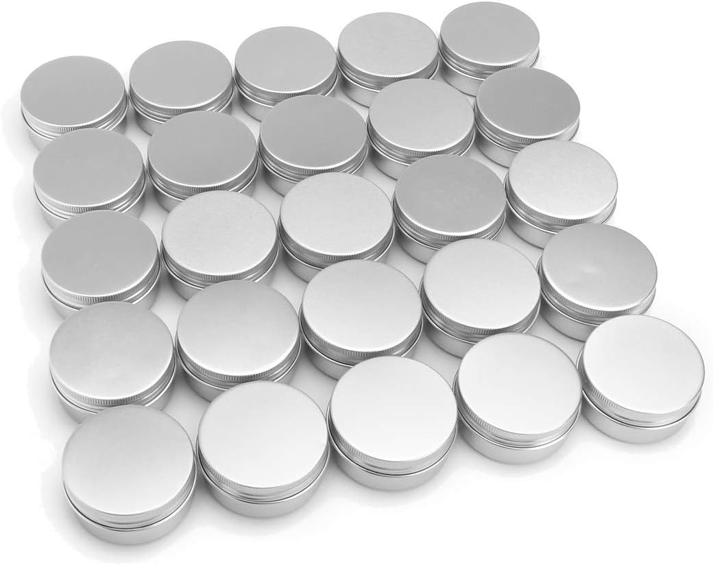 Ymkf Sqqr 60 Pack aluminum round lip balm tin container bottle with screw thread lid - great for store spices, candies, tea or gift giving, （1oz）