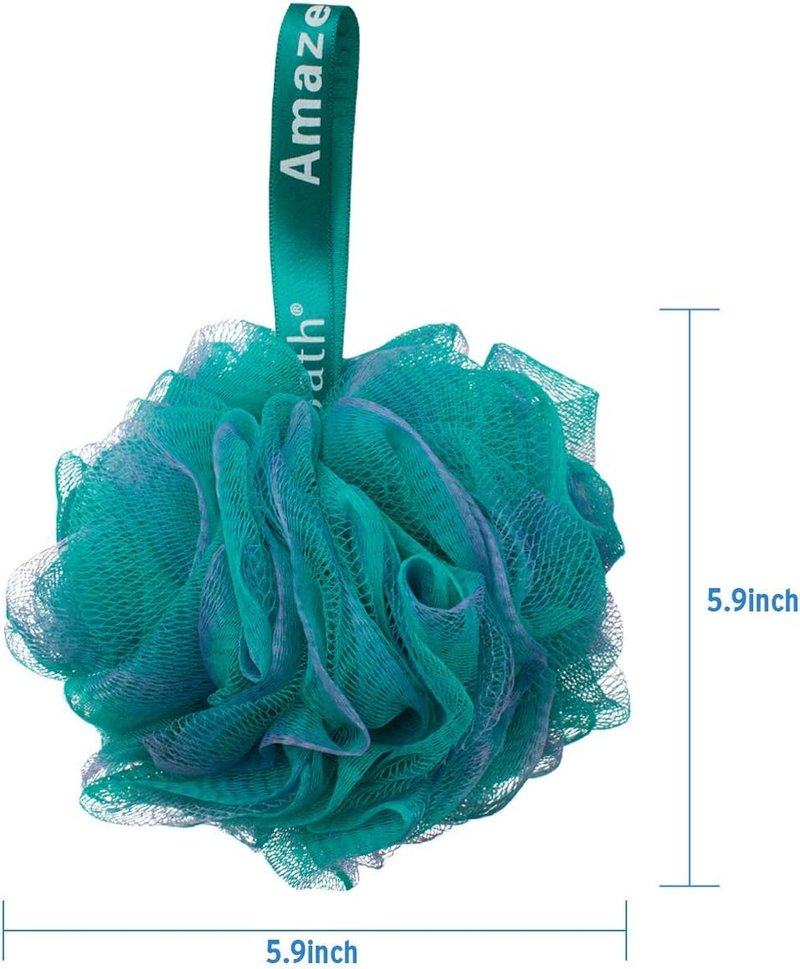 AmazerBath Shower Loofah Balls - Soft 75g Each | 2 Pack Thin PEVA Shower Curtain Liners 72 x 72 Inches