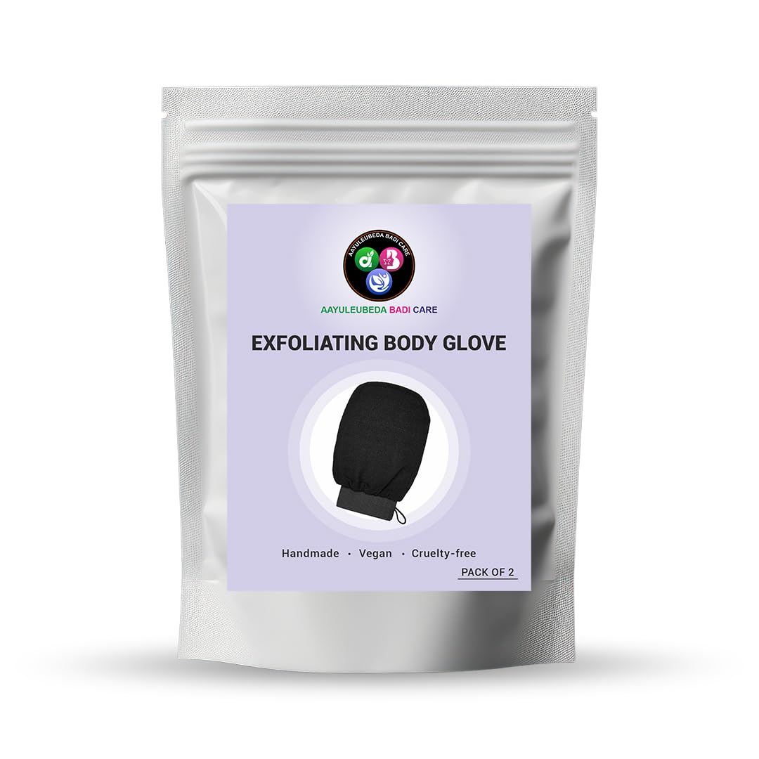 Aayuleubeda Badi Care Abc Body Exfoliating Glove Polishing Mitt Body Scrubber Scrub Remover- Shower Skincare (Black) Pack Of 2