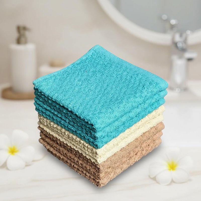 Petal Cliff Washcloths Set of 8 - Popcorn Weave Wash Cloth Designed to exfoliate Your Hands, Body or face - Extra Absorbent 100% Ring Spun Cotton Size 12" X 12".
