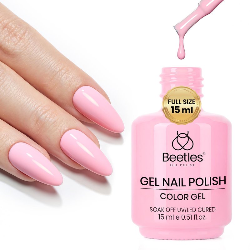 Beetles Pink Gel Polish - Strawberry Cream 15ML/0.51Fl Oz, Light Pink Gel Nail Polish, Same Color Same Bottle, Soak Off UV LED Lamp Summer Nails Art, Long-Lasting Manicure Salon DIY Home