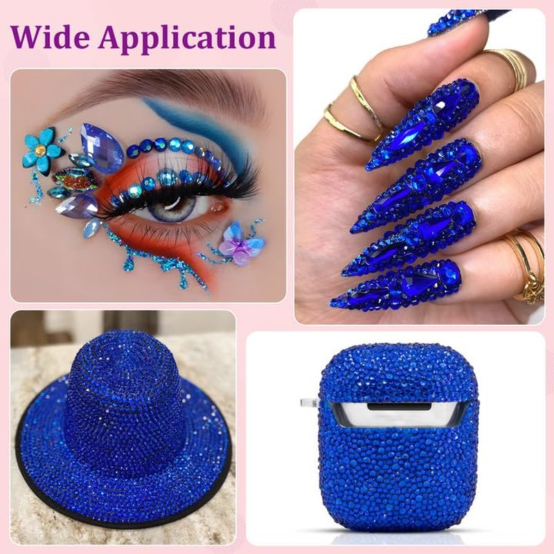 Skiennix 25000Pcs Royal Blue Resin Rhinestones - Non-Hotfix Flatback Gems for DIY Craft Projects | 2-6mm Mixed Sizes