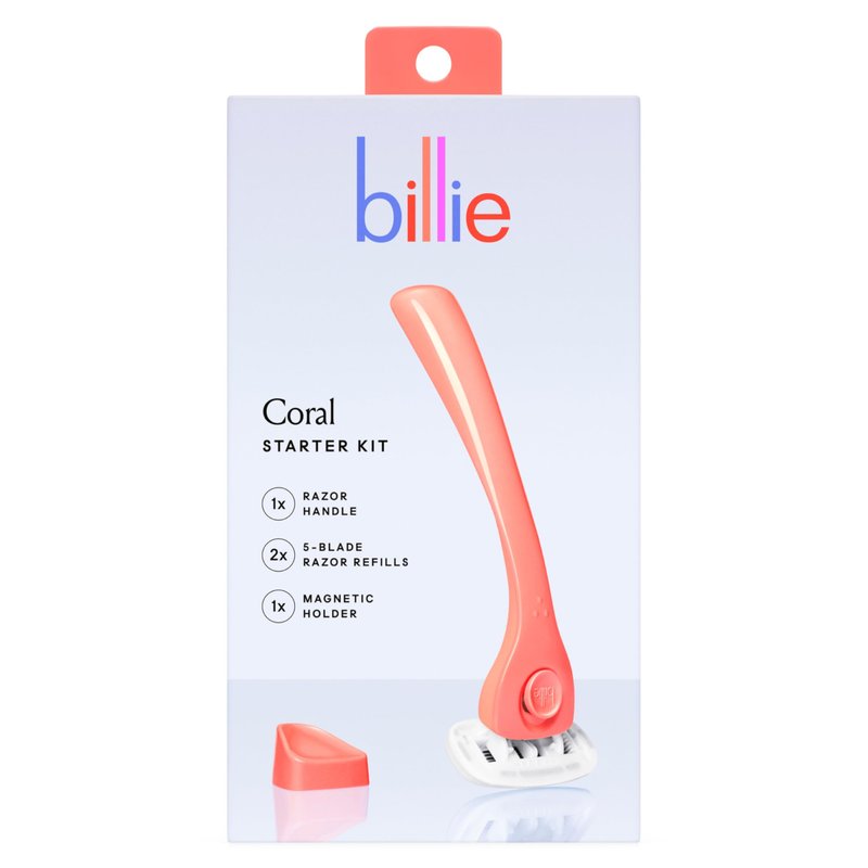 Billie Women’s Razor Kit, 1 Handle + 2 Blade Refills + Magnetic Holder, Coral