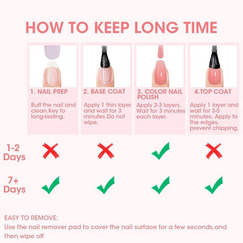 GELLEN Clear Nail Polish | Sheer Pink Tinted Base & No Wipe Top Coat for Strengthening Natural Nails