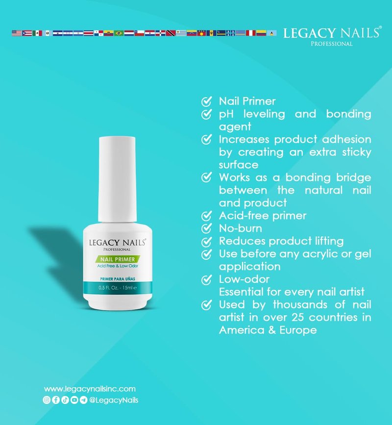 Legacy Nails Nail Primer - 0.5 oz | Low Odor Formula for Acrylic & Gel Applications