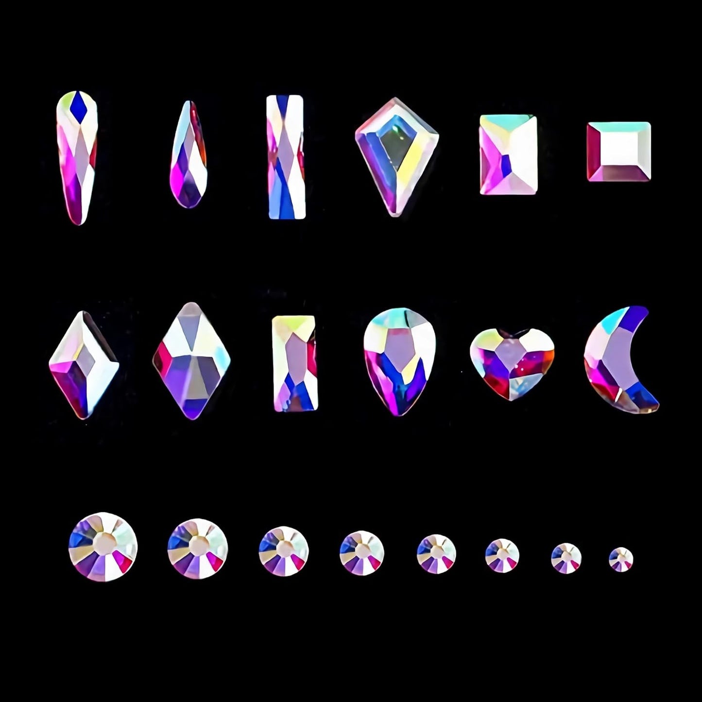 Yzzseven 600 Crystal AB Diamonds & 2500 Flat Rhinestones Set | 12 Types for DIY Crafts & 3D Ornaments