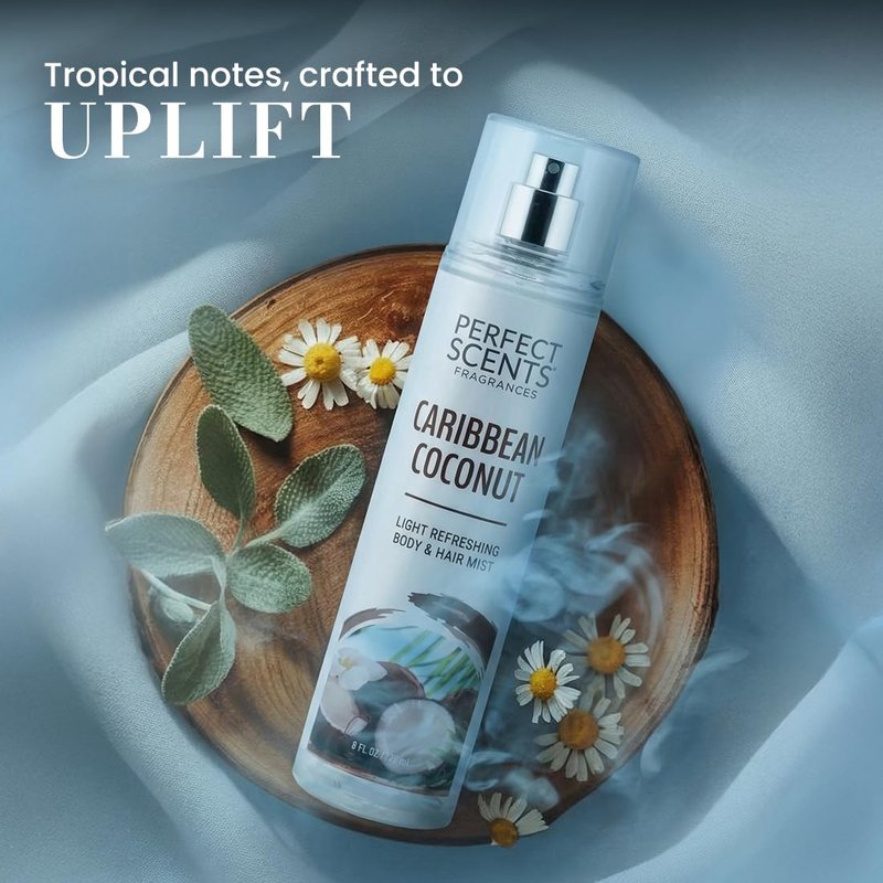 Caribbean Coconut Body & Hair Mist - Refreshing Vegan Spray, 8 Fl Oz | Paraben-Free, Infused with Panthenol