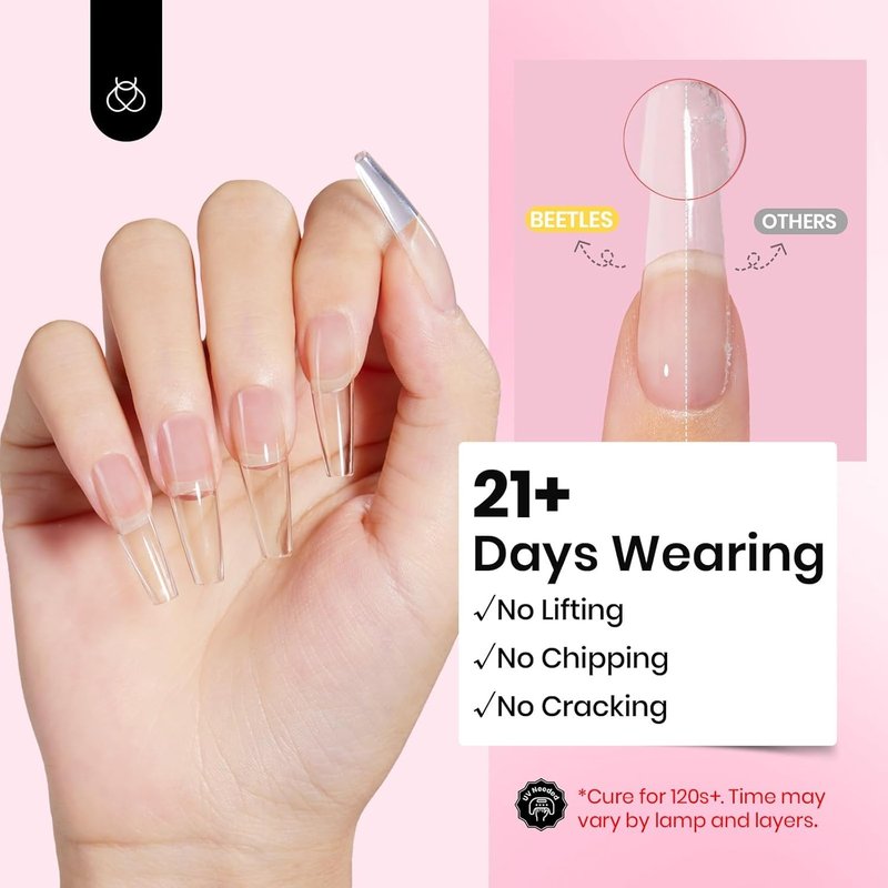 Beetles HEMA-Free Hard Gel Set-Dewy Breeze 0.5 oz Mini Size 9 in 1 Nail Extension Sculpting Instant Apex Building for First-Time Users Professionals,Clear Builder Nails Gel, UV & LED Lamp Needed