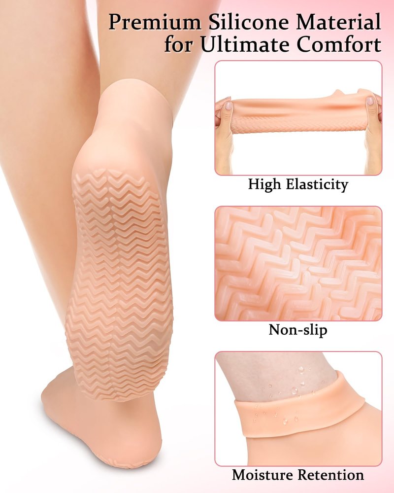 DLMDLM 2 Pairs Silicone Socks for Dry Cracked Feet, XL Anti Slip Soft Moisturizing Socks Softening Feet, Ultra-high Stretch Pedicure Socks Foot Care After Pedicure