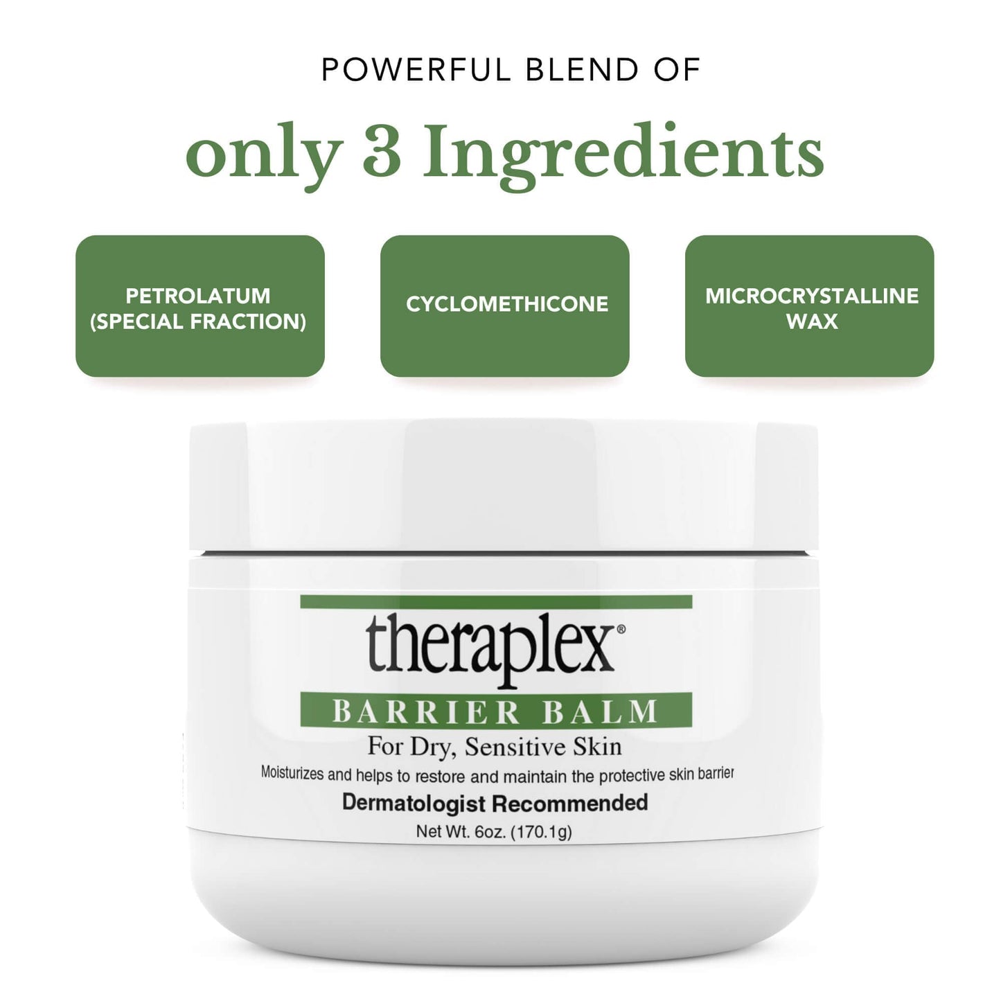Theraplex Skin Barrier Balm- Barrier Repair Moisturizer Cream Body Balm Dry, Sensitive Skin - No Parabens or Preservatives, Noncomedogenic and Hypoallergenic - Dermatologist Recommended - 6 Oz