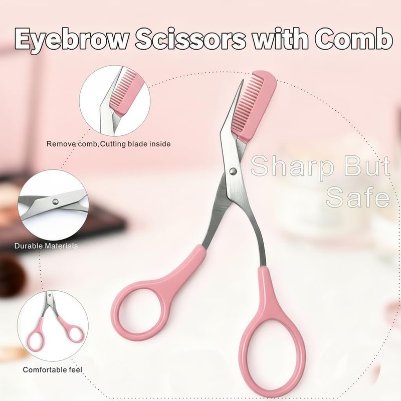 MIQUENYA 8 Pcs Eyebrow Kit, with Small Eyebrow Scissors with Comb,Eyebrow Razor Kit, Eyebrow Tweezers, Stainless Steel Nose Hair Scissors, Double-ended eyebrow Brush,Travel Size or Home, Gifts, Pink