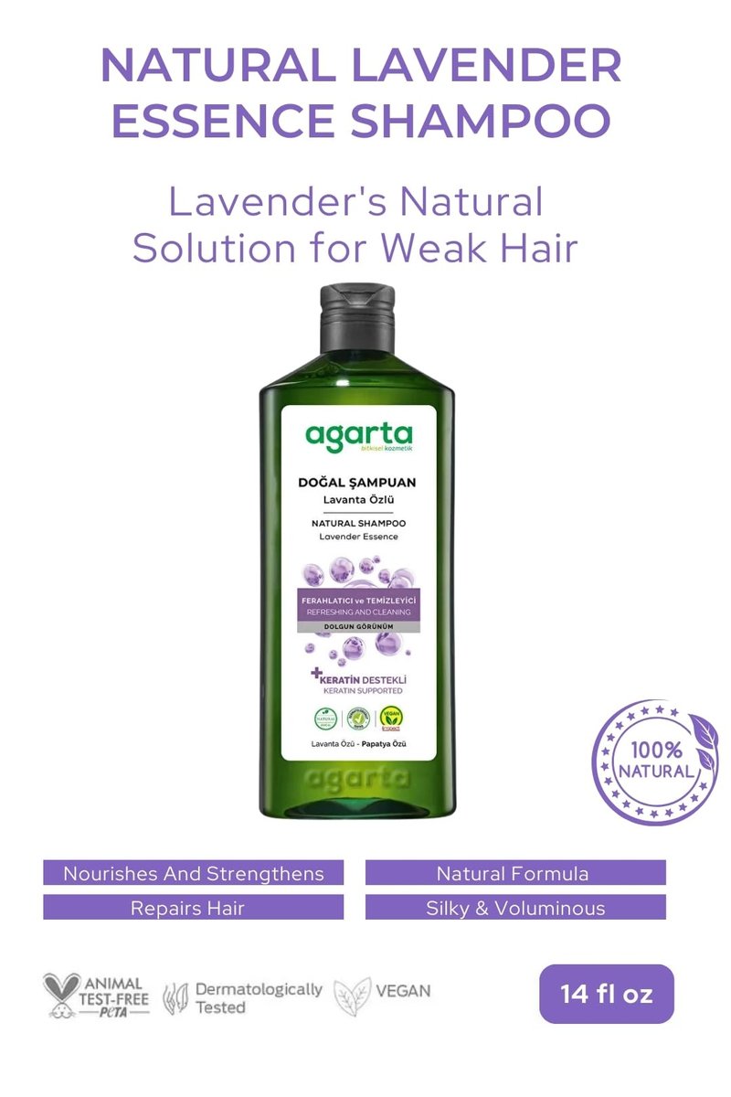 Agarta Lavender Shampoo – Botanical Hair Care Shampoo with Lavender Extract for Softness & Shine, Vegan Clean Formula – 14 fl oz